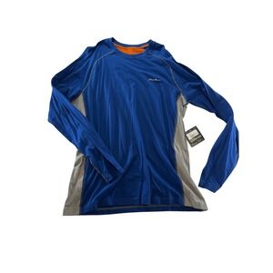 NWT Eddie Bauer Mens Long Sleeve Crew Neck Active Shirt Royal Blue Grey Size XL